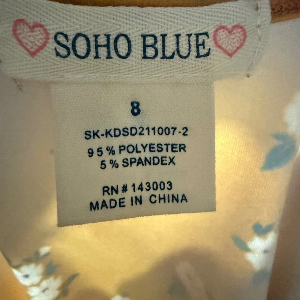 Soho Blue Kids Girls‎ Mustard Yellow Floral Sleeveless Dress Size 8 NWOT